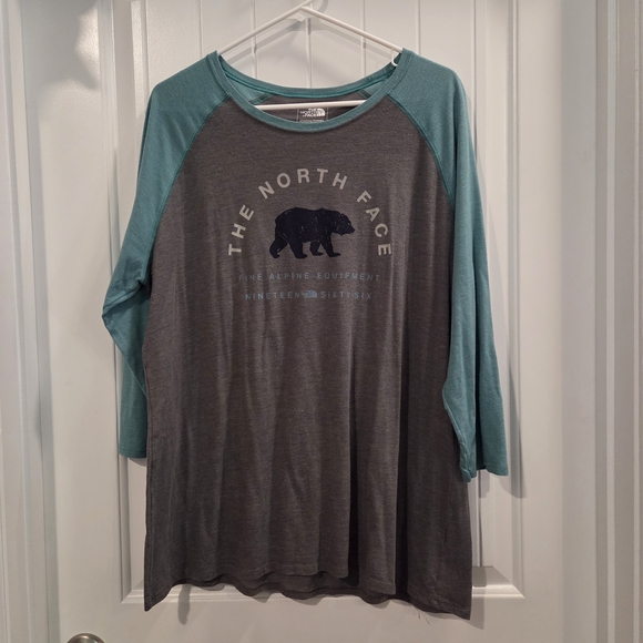 The North Face Gray and Teal Bear Graphic Shirt - Picture 1 of 2
